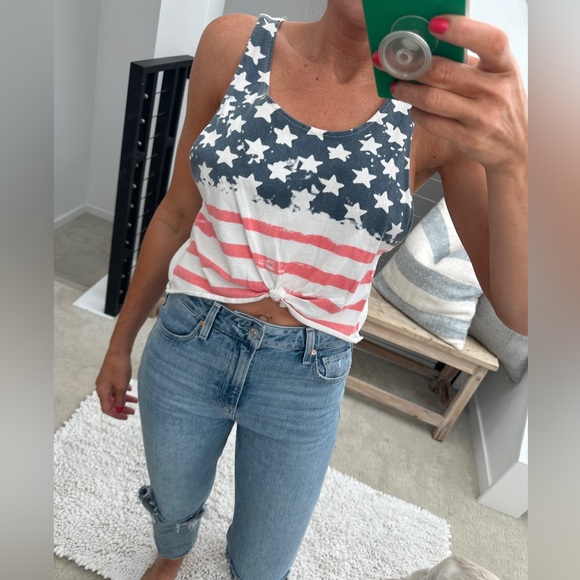 American flag cut off crop top red white & blue casual holiday summer beach M - Picture 5 of 12